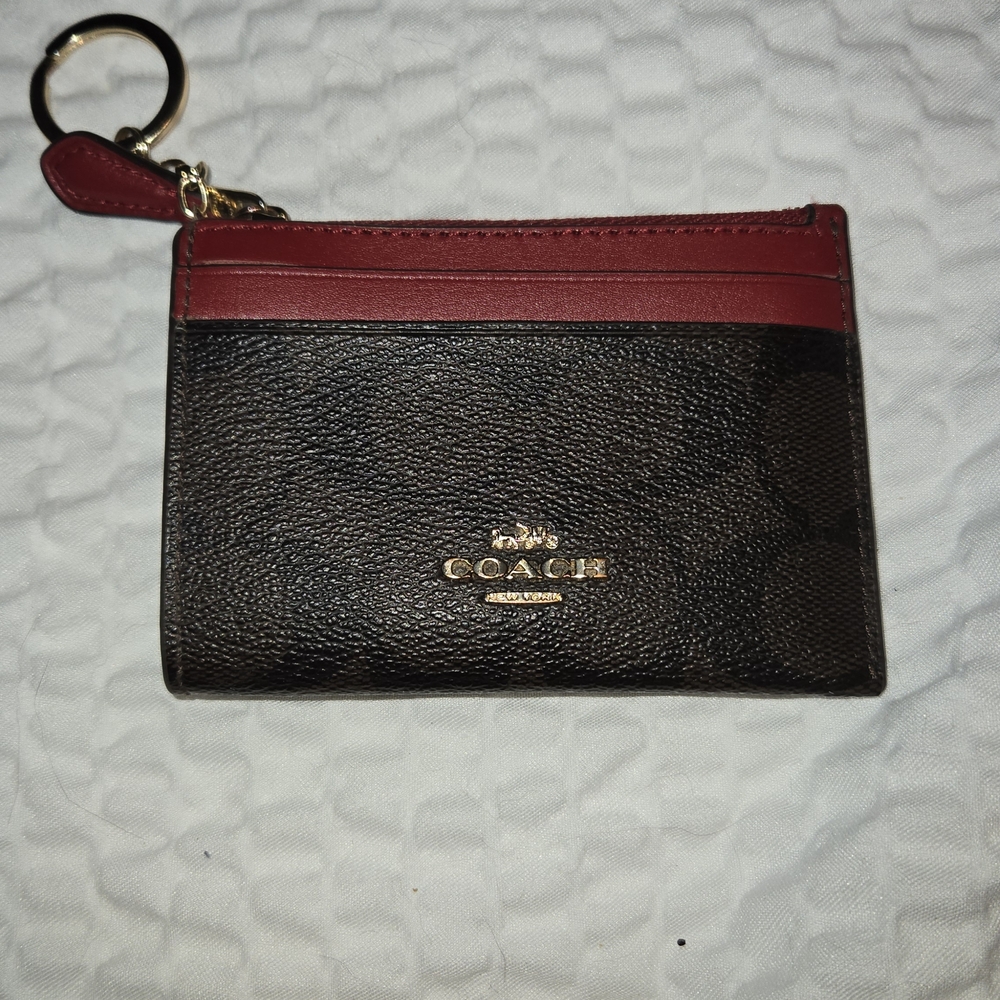 Coach Red and Brown Keychain Wallet